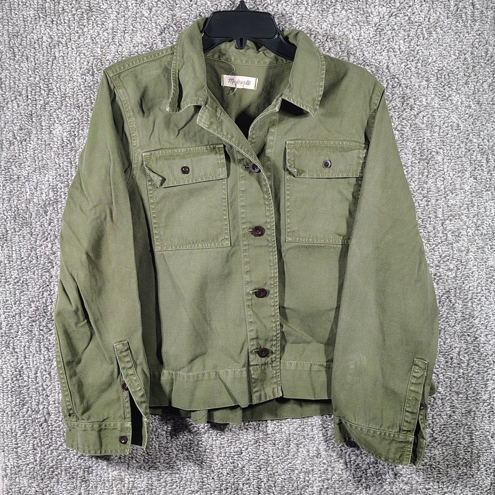 Madewell Field Jacket Olive Green Cotton Utility Military Women XL G1359